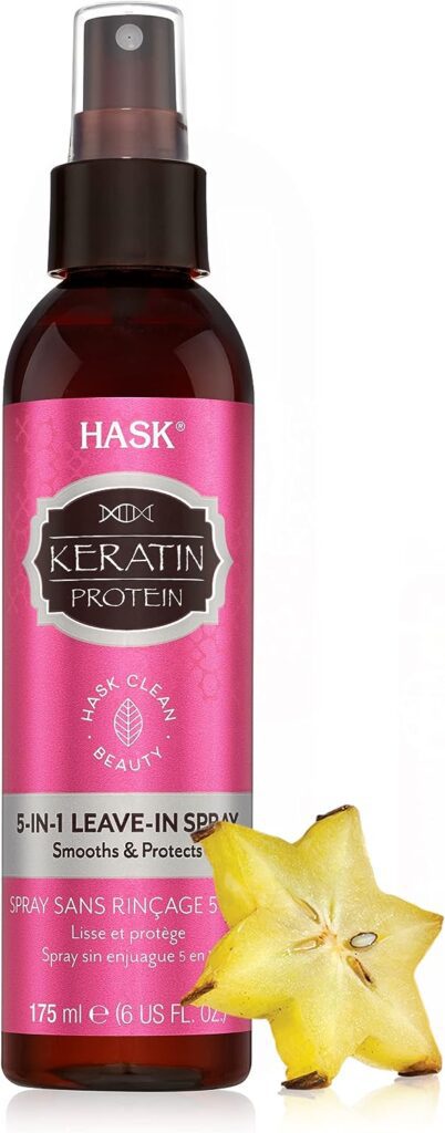 Hask Keratin Protein 5-In-1 Smoothing Leave In Conditioner Spray For All Hair Types, Color Safe, And Cruelty-Free - 1 175ml Bottle